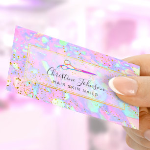 schaar op FAUX glitter pastelachtergrond Visitekaartje