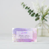 schaar op FAUX paarse glitter waterverf Visitekaartje (Staand voorkant)