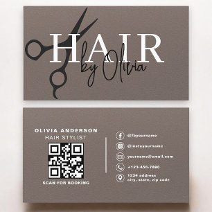 Schaar QR-code kapper matte bruin Visitekaartje