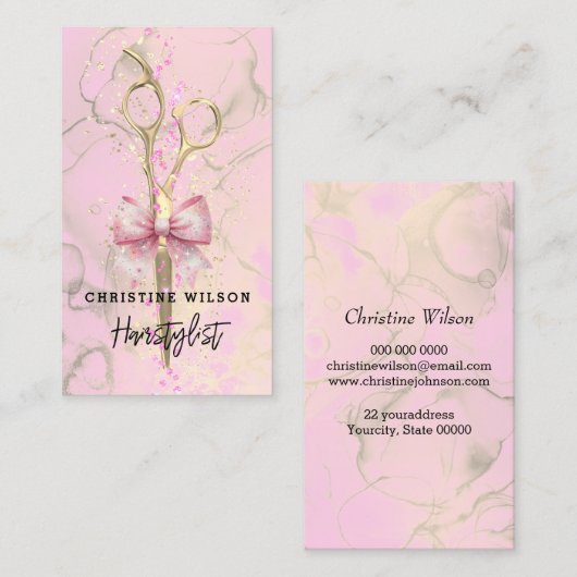 Schaar Roze strikinkt spettert visitekaartje (Voorkant / Achterkant)