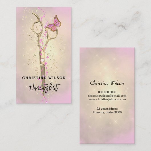 schaar roze vlinder visitekaartje (Voorkant / Achterkant)