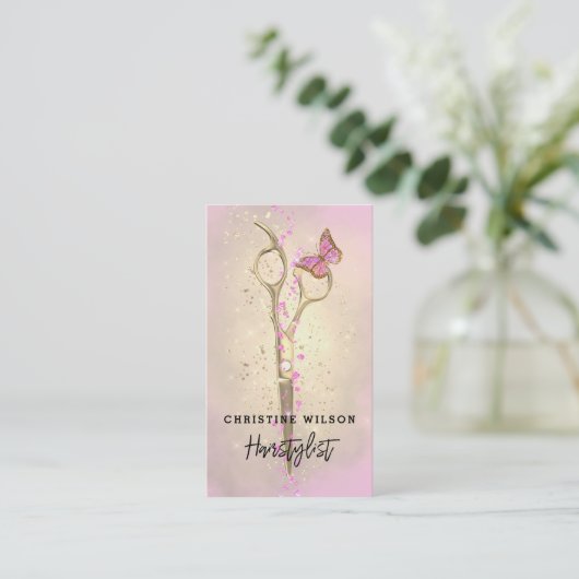 schaar roze vlinder visitekaartje (Staand voorkant)