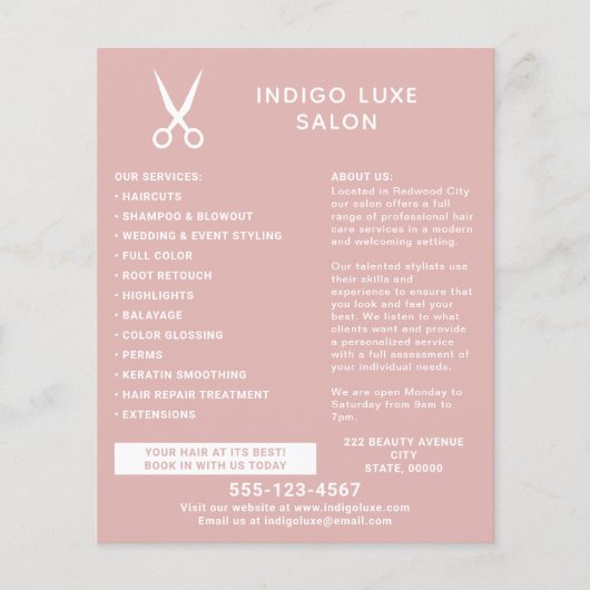 Schaar Salon Moderne Stof Roze Marketing Flyer (Voorkant)