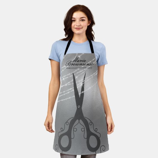 Schaar snijhaarstylist Glitter Silver Barber Schort (Gedragen)