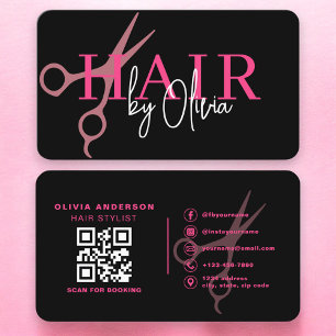 Schaar voor haarstylisten Zwart Roze QR-code Visitekaartje