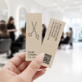 Schaar voor Kapsalon Beige Kraftpapier Qr Code Mini Visitekaartje
