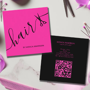 Schaar voor Stylisten met Hot Roze Haar QR Code Vierkante Visitekaartje