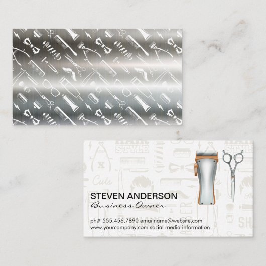 schaar voor tondeuse | kapper patroon | Metallic Visitekaartje (Voorkant / Achterkant)