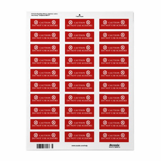 Schaar Voorzichtig Gebruik geen geïnspireerd rood Etiket (Full Sheet)