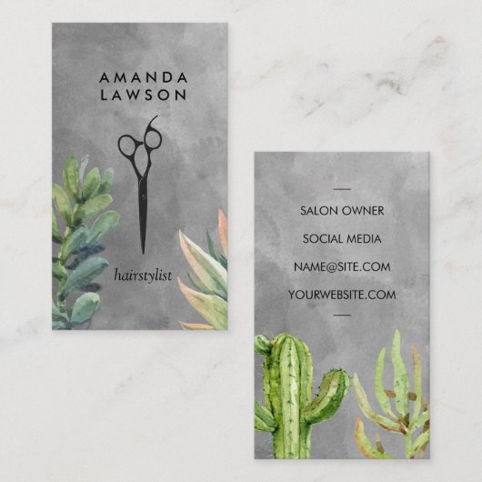 Schaar | Waterverf | Succulenten Visitekaartje (Voorkant / Achterkant)