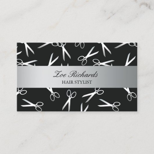schaar | Zwart en zilver | Hair Stylist Visitekaartje (Voorkant)