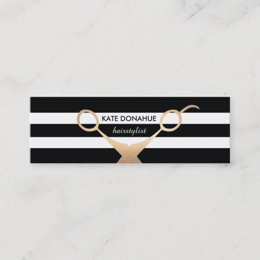 Schaar Zwart-wit gestreept salon Mini Visitekaartje (Voorkant)