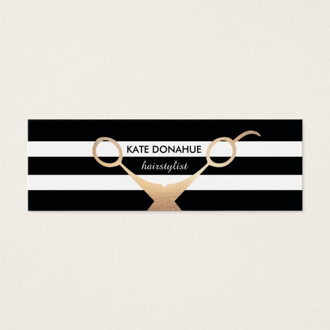 Schaar Zwart-wit Gestreepte Salon Afspraak Mini Visitekaartjes (Voorkant)