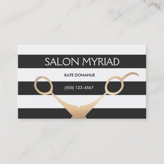 Schaar Zwart-wit Striped Hair Salon Visitekaartje (Voorkant)