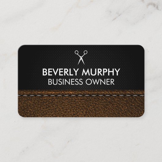 Schaarlogo | Bruin gestikt leer Afsprakenkaartje (Voorkant)