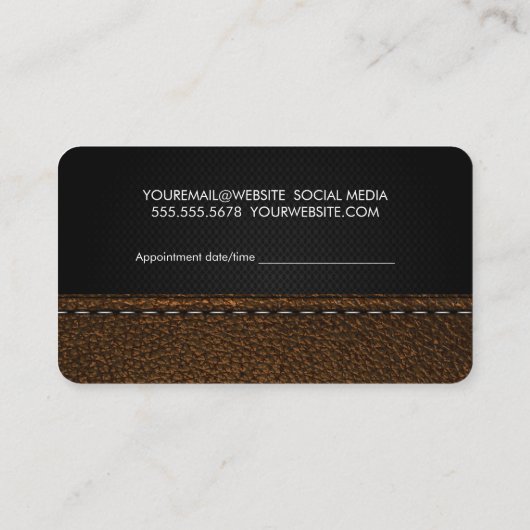 Schaarlogo | Bruin gestikt leer Afsprakenkaartje (Achterkant)
