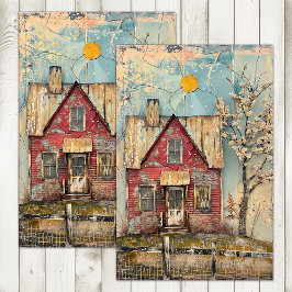 SCHAARSE RODE BOERDERIJ MIXED MEDIA DECOUPAGE TISSUEPAPIER
