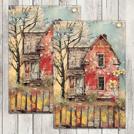 SCHAARSE RODE BOERDERIJ MIXED MEDIA DECOUPAGE TISSUEPAPIER