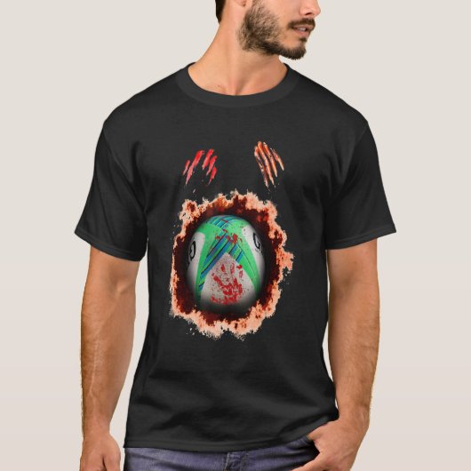 schaarse zombie speler rugby crepy rugby ball t-shirt (Voorkant)