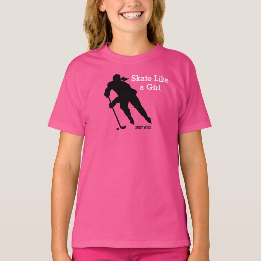Schaats als een meisje Hockey Roze T-shirt (Voorkant)
