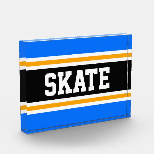 SCHAATS Athletic Bright Blue Black Yellow Stripes Fotoblokken (Links)