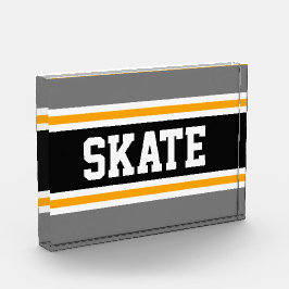 SCHAATS Athletic Grey Zwart Geel Racing Stripes Fotoblokken