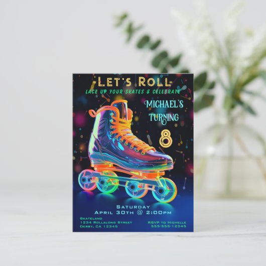 Schaats Birthday Party Invitation Briefkaart (Staand voorkant)