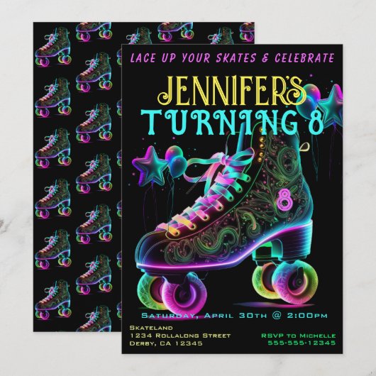 Schaats Birthday Party Invitation Kaart (Voorkant / Achterkant)