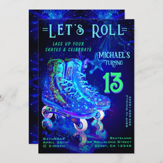 Schaats Birthday Party Invitation Kaart (Voorkant / Achterkant)