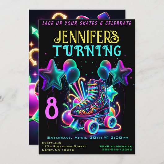 Schaats Birthday Party Invitation Kaart (Voorkant / Achterkant)