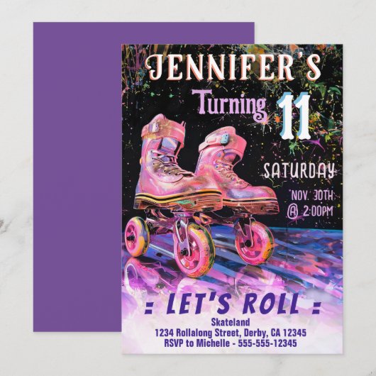 Schaats Birthday Party Invitation Kaart (Voorkant / Achterkant)