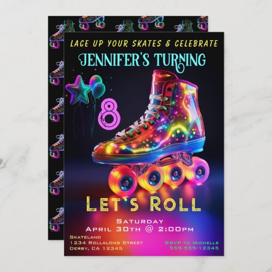 Schaats Birthday Party Invitation Kaart (Voorkant / Achterkant)