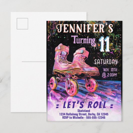 Schaats Birthday Party Invitation Uitnodiging Briefkaart (Voorkant / Achterkant)