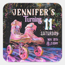 Schaats Birthday Party Invitation Vierkante Sticker