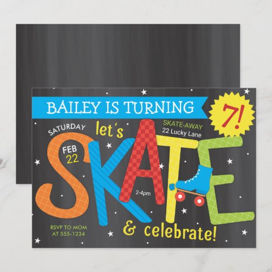 Schaats Birthday Party - Schending op het karkbord Kaart (Voorkant / Achterkant)