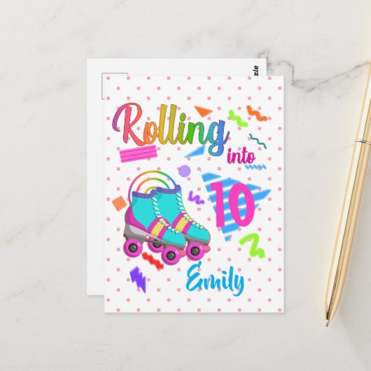 Schaats Birthday Rolling in Matching Birthday Girl Briefkaart (Voorkant / Achterkant in situ)