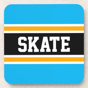 SCHAATS Bright Sky Blue Yellow Black Hockey Stripe Bier Onderzetter