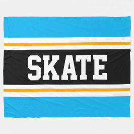 SCHAATS Bright Sky Blue Zwart Geel Racing Stripes Fleece Deken