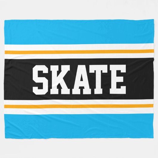 SCHAATS Bright Sky Blue Zwart Geel Racing Stripes Fleece Deken (Voorkant (Horizontaal))