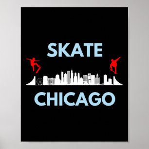 Schaats Chicago Il Skateboardfans Chicago Silhouet Poster