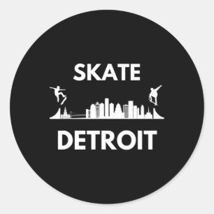 Schaats Detroit Mi Skateboardfans Detroit Silhouet Ronde Sticker