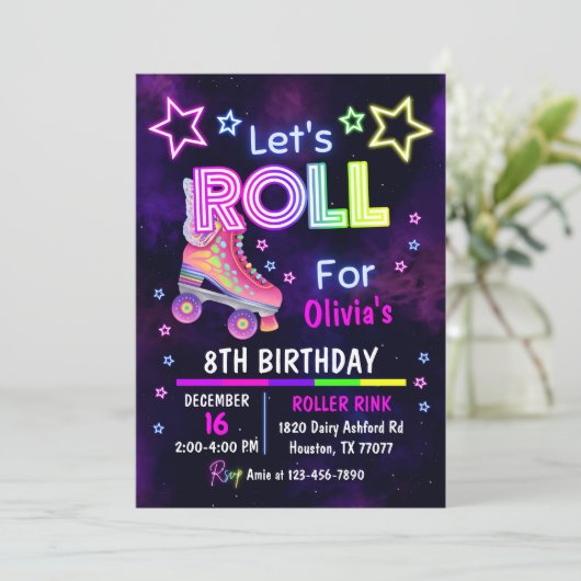 Schaats Feest Verjaardagsuitnodiging, Rolschaatsen Kaart (Staand voorkant)