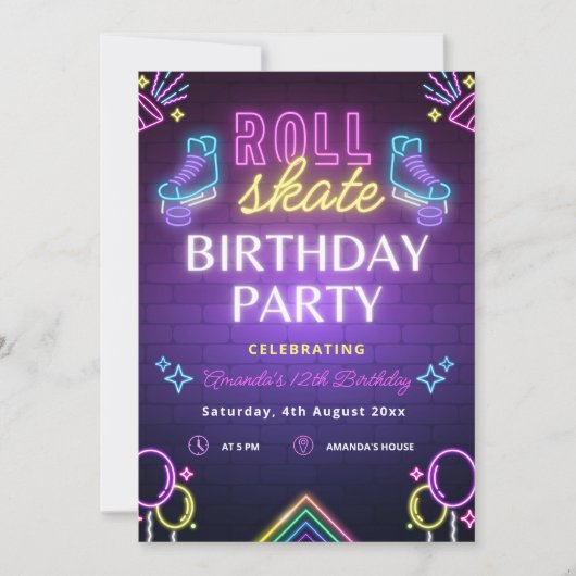 Schaats Feest Verjaardagsuitnodiging, Rolschaatsen Kaart (Voorkant)