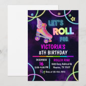 Schaats Feest Verjaardagsuitnodiging, Rolschaatsen Kaart (Voorkant / Achterkant)