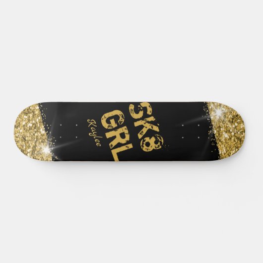 Schaats Girl Black Gold Glitter Girly Persoonlijk Persoonlijk Skateboard (Horizontaal)