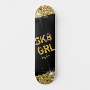 Schaats Girl Black Gold Glitter Girly Persoonlijk Persoonlijk Skateboard