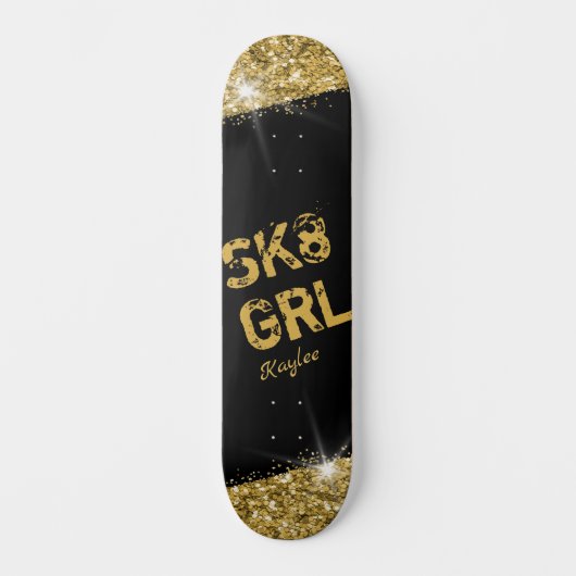 Schaats Girl Black Gold Glitter Girly Persoonlijk Persoonlijk Skateboard (Voorkant)
