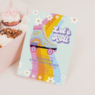 Schaats groovy Retro Regenboog Verjaardag Kaart