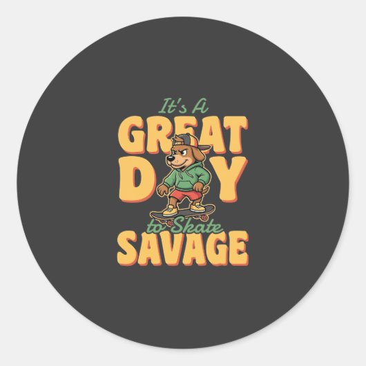 Schaats Hond Grote Dag Savage Ronde Sticker (Voorkant)
