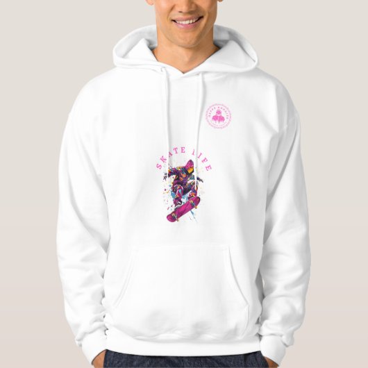 Schaats Life Pink Happy Hoodie in het wit (Voorkant)